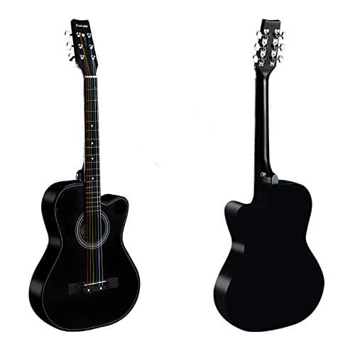 38 inch Acoustic Guitar Beginner Set, All Wood Cutaway Acoustic Guitar Starter Kit w/Gig Bag, Strap, Capo, A Pack of Extra Strings, 2 Picks - Glossy Black