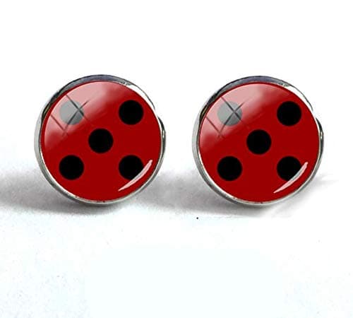 New Arrival Miraculous Ladybug Stud Earring Glass Round Dome Cartoon Earring