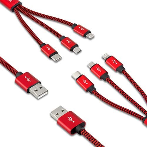 CB02-MRB2 USB Multi Cable Wodeer 2Pack 4FT 3 in 1 Charging Cable with Micro/Type C Connector,Nylon Braided Charging & Syncing Multiple Charger Cord for Samsung Note8,Compatible iPhone X More (Red)