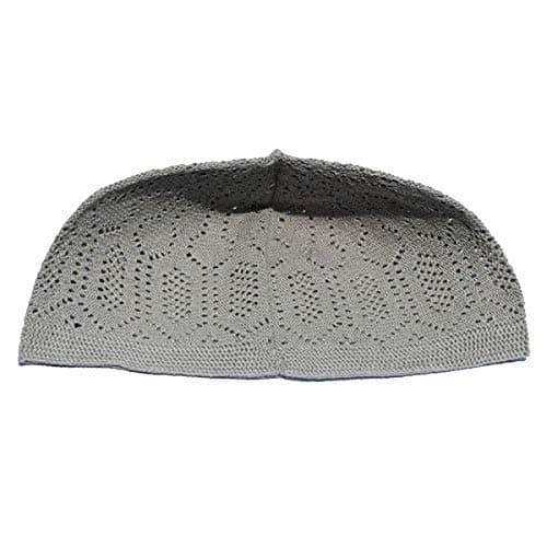 Mens TAQIYAH Skull Cap-Kufi HAT Breathable and Light Weight Prayer TOPI, light grey, One Size