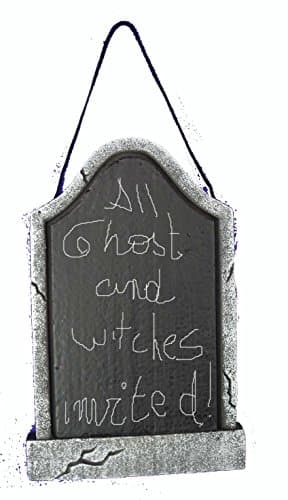 Trick or Treat Party Halloween Hanging Chalk Board Writeable Sign Lightweight, Blackboard Tombstone Shape 12"