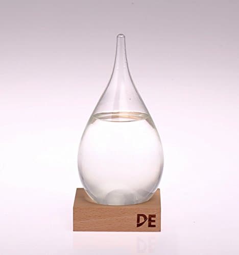 Deggy's Storm Glass Weather Predictor, Beautiful and Unique, Teardrop Shaped Barometer with Wooden Base, Desk Top, Conversational Piece