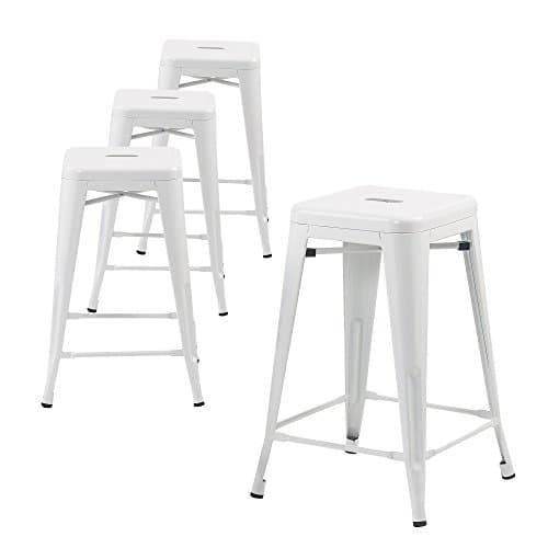 Buschman Metal Bar Stools 24" Counter Height, Indoor/Outdoor and Stackable, Set of 4 (White)