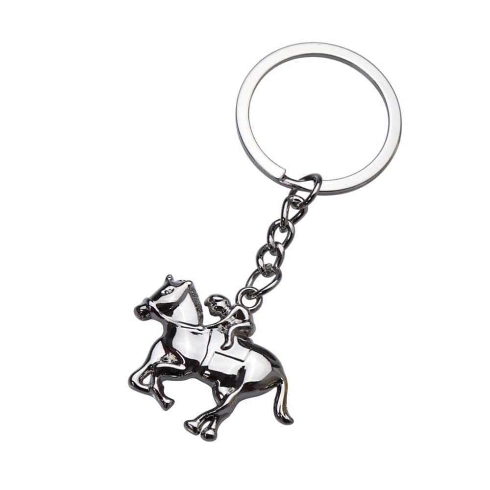 Horse Racing Keychain Horse Pendant Keychain Horse Racing Gifts for Him Her Metal Key Ring Birthday Gift for Men and Women Silver, Silver, no