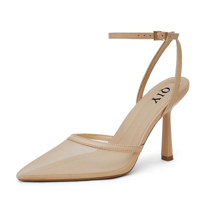 Closed Toe Ankle Strap Heels Women Pumps Pointed Toe Heeled Sandals for Women Stiletto Wedding Dress Shoes