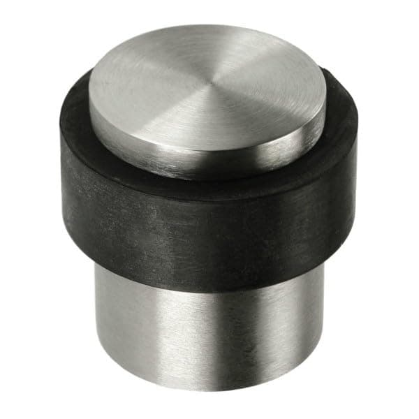 1 x Door Stop 40mm x 30mm in Solid Satin Stainless Steel with Superior Rubber Sound Dampening for Floor mounting, Screw Fixings Included Floor Mounted Door Stop Post
