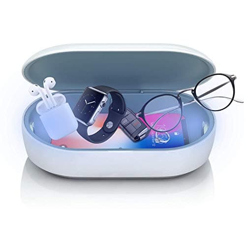 Portable UV Phone Sanitizer with Wireless Charger, Multi-Function UV Light Cell Phone Sterilizer with Aroma Diffuser, 3-in-1 Fast Charging UV Cleaner Box for All Smart Phone, Jewelry, Watches, Glasses