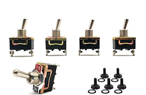SenRan Heavy Duty Rocker Toggle Switch 15A 250V 20A 125V SPST 2 Pin ON/OFF Switch Metal Bat Waterproof Boot Cap Cover - 5 Pack