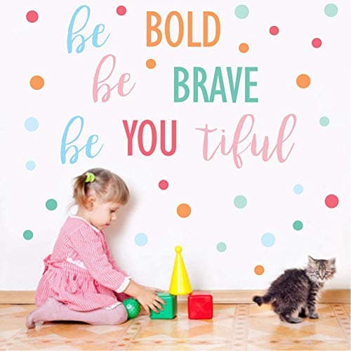 IARTTOP Inspirational Quote Wall Decal,Be Bold Be Brave Be You Tiful with Colorful Polka Dot Wall Sticker,Motivational Sayings Decals for Classroom Kids Room Nursery Wall Decor