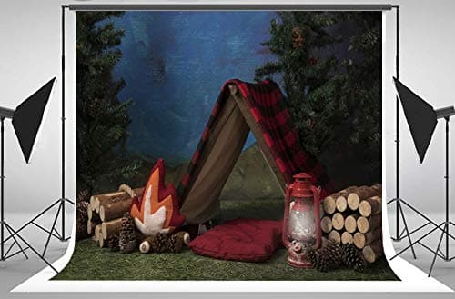 7x5ft Camping Tent Campfire Wood Lumberjack tree Outdoor Background Computer print children kids baby shower party backdrop lyey-201981314