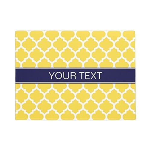 KliwKlol Rubber Front Door Mats for Home Pineapple Moroccan Navy Blue Name Monogram Doormats Indoor Rug 60 x 40cm Machine Washable Welcome Home Mat