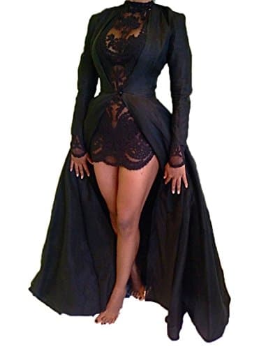 Women Sexy Long Sleeve Mesh Lace Mini Dress with Long Cloak Clubwear 2 Pieces Set