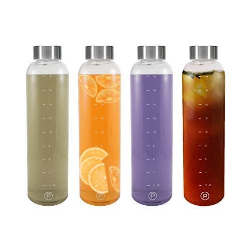 Pratico Kitchen 20oz Leak-Proof Glass Bottles with Stainless Steel Caps - 4 Pack