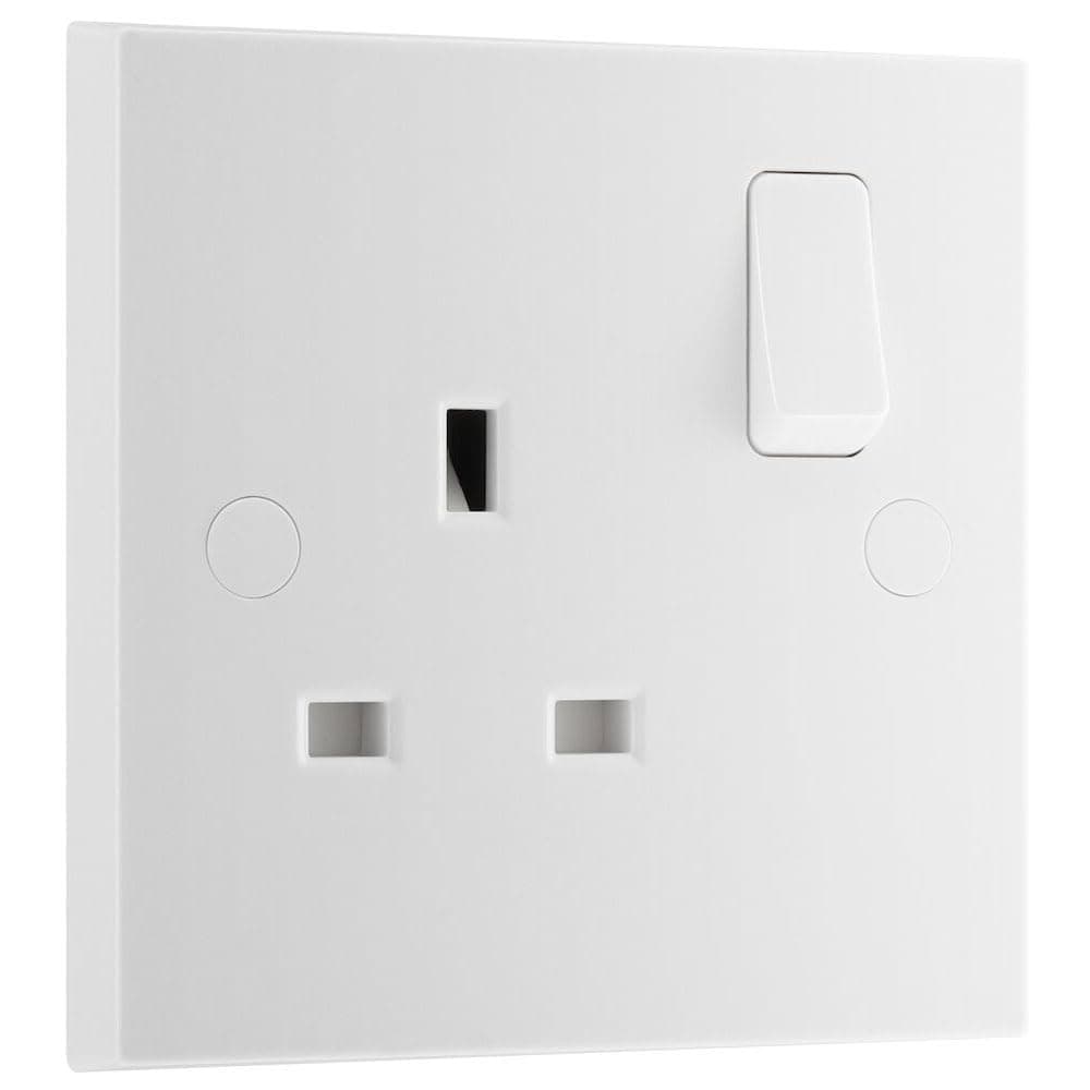 BG Electrical Single Switched Power Plug Wall Socket, Square Edge, Nexus 900 Series, White Moulded, 13A, 921