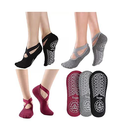 Maanys 3 Pairs Yoga Socks for Women Non-Slip Grippers, Ideal for Pilates, Pure Barre, Ballet, Dance, Home & Barefoot Workout, 1 size Perfectly Fit for 35-42