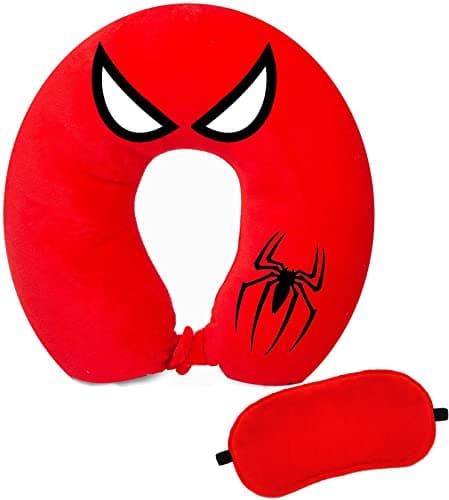Velvet SM Superhero Design Unisex U-Shaped Microfiber Soft Neck Pillow Eye Shade Sleeping mask for Travel, Car, Train, Flight, Bus-Red