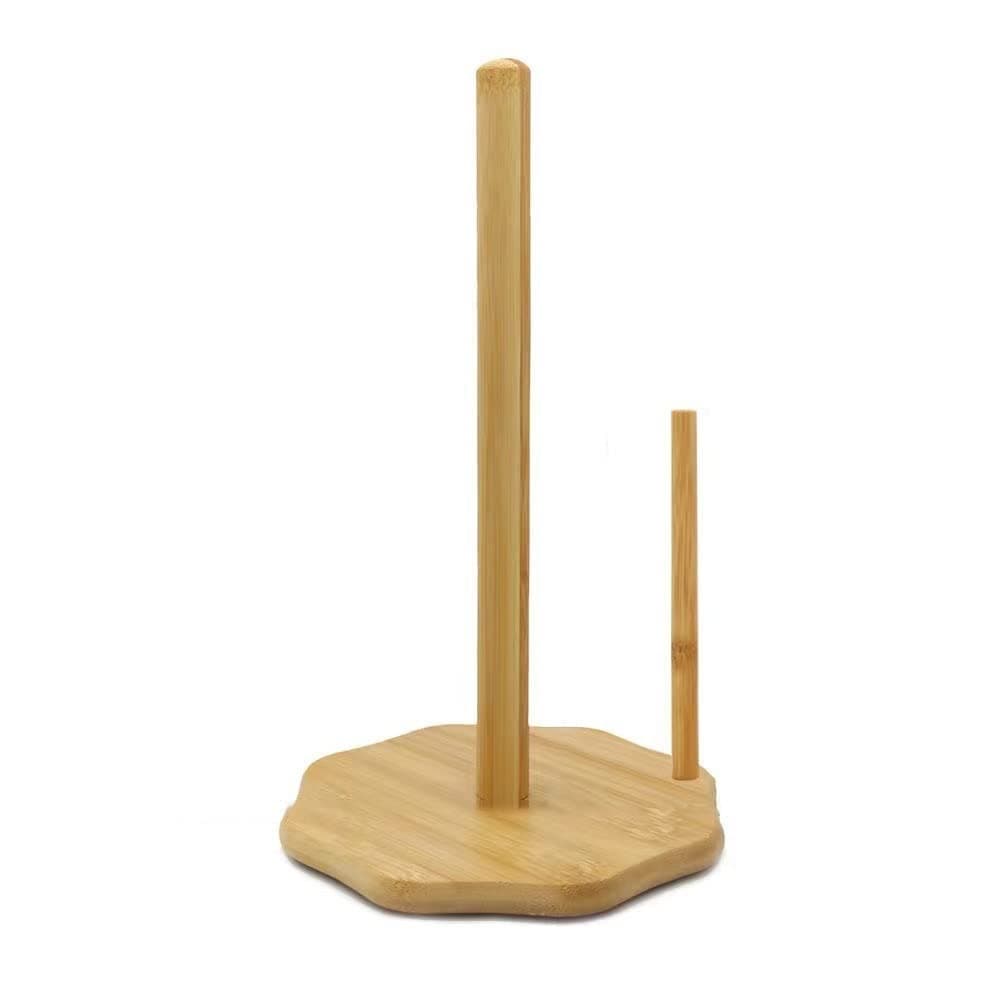 Wood Paper Towel Holder, Wooden Paper Towel Holder Countertop with Real Wooden Base, Kitchen Roll Holder Paper Towel Stand Countertop & Roll Organizer for Table, Free-Standing Kitchen Roll Holder