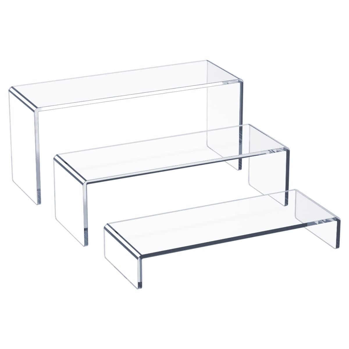 HIIMIEI Acrylic Display Riser, 3 Step 9" Large Acrylic Risers, Clear Rectangular Display Shelf for Cupcake Stand, Tiered Display Stand for gemstone, curio, Anime figurines, Collectibles