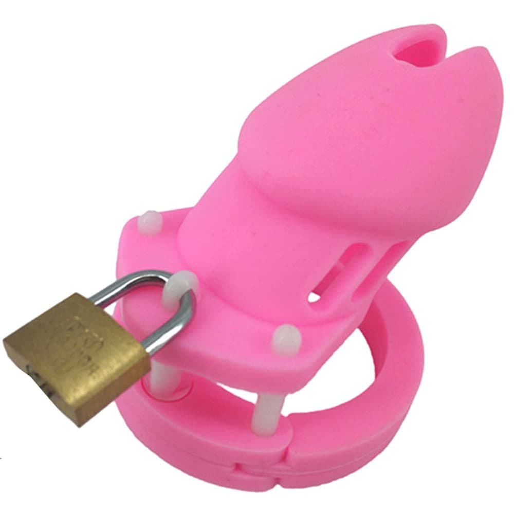 Silicone Soft CB Male Chastity Device Cock Cage with 5 Cock Ring for Adult Men 6 Colors Available QC1 (CB6000S -Short cage, Pink)