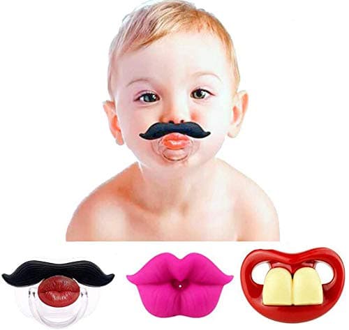 Funny Baby Mustache Pacifiers, Maberry Soft Silicone Cute Pacifier Design with Kiss Lip, Funny Teeth, Gentleman Mustache for Newborn Infant Toddler, Perfect Baby Shower Gift for Boys Girls - BPA Free