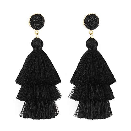 Tassel Earrings Drop Dangle Bohemian Colorful Layered Tiered Thread Fringe Stud Earrings