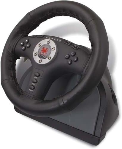 Speedlink Vibration Leather Steering Wheel for PC/PS2 (Vibration Function Shift – 8 Buttons – 250 Degree Rotation – Black