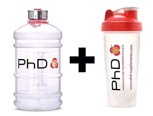 PhD Gym Water Jug Bottle (2L) & Protein Powder Shaker Blender Mixer Cup (600ml)