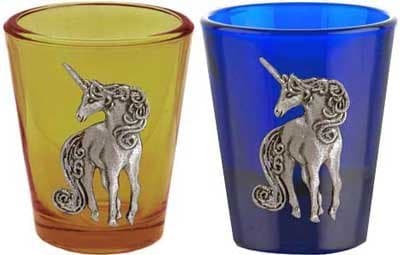 1.5oz 'Glitter Unicorn' Colored Shot Glasses - Set of 2 (Amber and Blue)