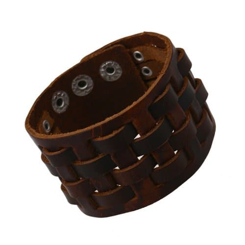 Bracelet Punk Rock Genuine Leather Jewelry Accessories Handmade Square Braided Snap Button Wide Bracelets Male Hip-hop Bracelet & Bangle