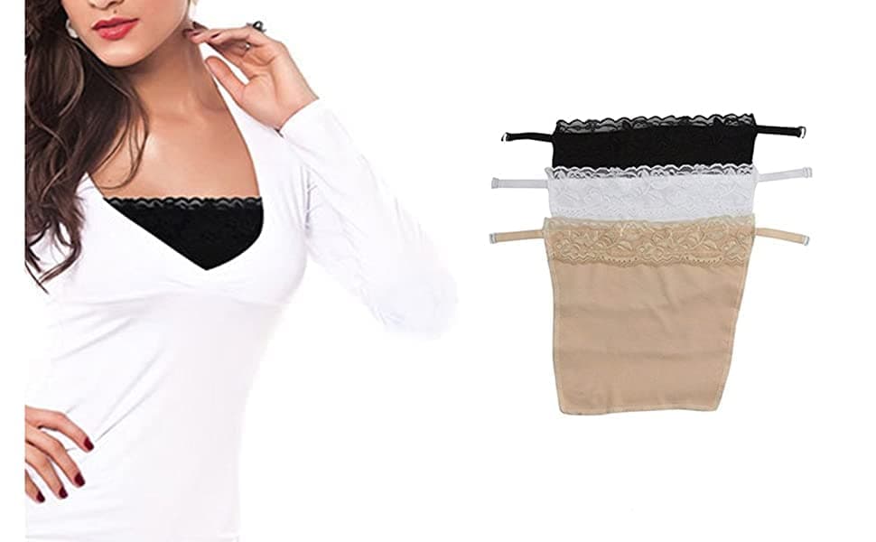 Women's Cotton Clip-on Mock Lace Camisole Cami Secret (Black, White, Beige, Free Size)- Set of 3