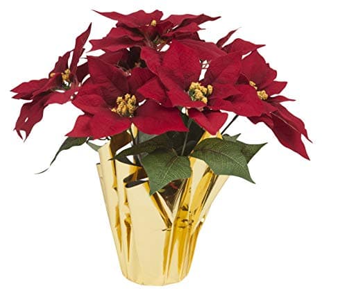 Gift Boutique 16 Inch Poinsettia Flowers Plant Pot Artificial Red Christmas Poinsettias Silk with Gold Foil Wrap for Home & Garden Decorations
