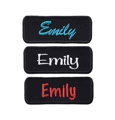Custom Name Patch Embroidered Personalized Tag *Black* Choose Font and Thread Color - Iron Or Sew On (1 Patch)