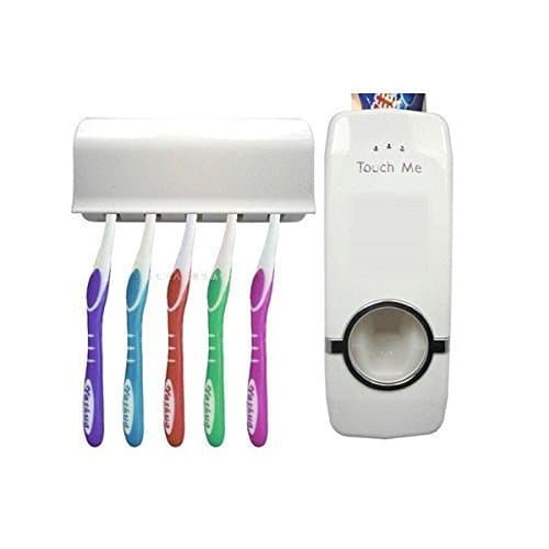 Seventhinking White Auto Toothpaste Dispenser & Free Brush Holder Family Set