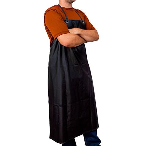 Vinyl Waterproof Apron, Heavy Duty, Matte Black, Bib, UPGRADED DESIGN, Unbreakable Adjustable Cross Back Straps, Lightweight, Reinforced Stitching, Laboratory, Dishwashing, Butchering, Grooming.