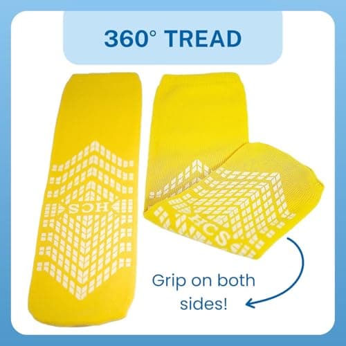 HCS XL Non-Slip Hospital Socks with Grips for Women & Men (6 Pairs) - 360 All-Around Tread Non-Slip Sock for Elderly/Seniors - Hospital Grip Socks, Fall Risk Patient Slippers (Yellow, XL)