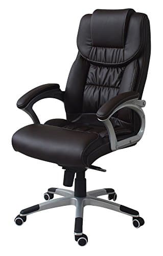 Executive Office Chair - With Synchro-Tilt Mechanism | Adjustable Height and Back | Maximum Comfort | Extra Padded Support | PU Leather | Ergonomic High Back Task Chair or Computer Desk Chair (Brown)