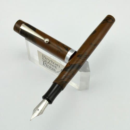 PSP Mid-Size Flat Top - Brown Swirl Ebonite, Chrome Trim, Stub 1.1mm JoWo Nib