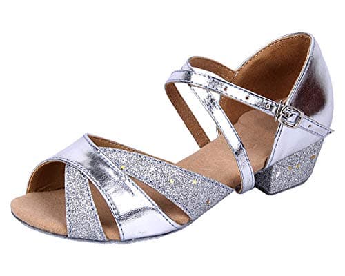 missfionaGirls Soft-Soled Glittering Latin Ballroom Dance Shoes Kids Low Heels