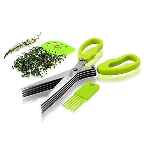 Stainless Steel Kitchen Herb Scissors - Multipurpose Professional 5 Blade Kitchen Shears With Herb Stripping Tool & Cleaning Brush | Perfect For Fresh Wet & Dry Herbs | Dishwasher Safe |
