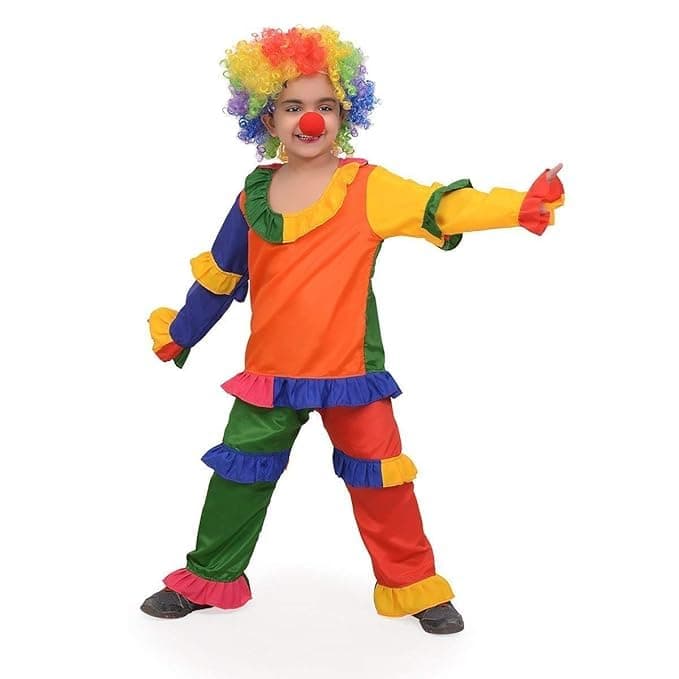 Joker Colorful Clown Fancy Dress Costume for Kids With Nose & Wig Multi-Color Top & Bottom, Ideal for Theme Parties | Annual Functions | Festivals & Competitions