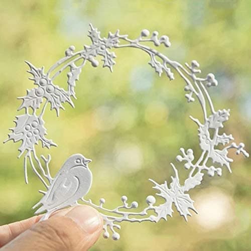 Cutting Dies for Card Making, YunTrip Bird Holly Wreath Metal Cutting Dies for DIY Scrapbooking Album Embossing Photo Craft Paper Cards Decorative Craft