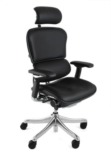 Ergohuman Plus Luxury Office Chair in All Black Leather, with headrest