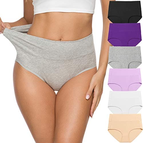 Wealurre Women's Comfort Cotton High Waist Underwear Breathable Soft Tummy Control Bikini Panties Plus Size(1002L-Dark Purple)