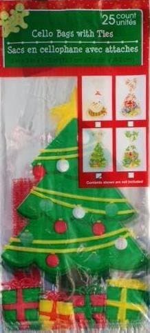 25pcs Christmas Flat Cello/Cellophane/Loot Treat Bag Large 5x11½" (Christmas Tree)