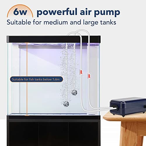 hygger Aquarium Air Pump,Adjustable Oxygen Pumpï¼ŒSilent Powerful Aerator Pump 2W/3W/4.5W/6W/ 2 Air Outlets Ultra for Up to 100 Gallon Tank (6W) with Accessories