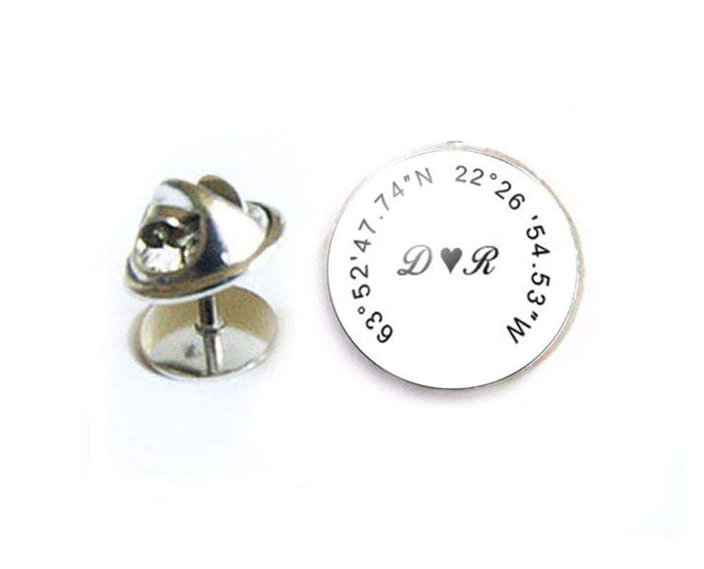 Latitude Longitude Tie Tack, Custom Initials GPS, Coordinates Tie Pin, Lapel Pin