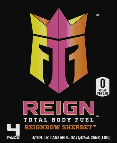 Reign Total Body Fuel, Reignbow Sherbet, Performance Energy Drink, 16 fl oz, 4 Pack