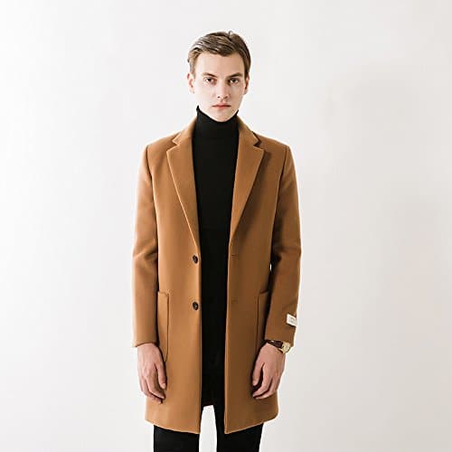 fvbuhhi Mid long windbreaker windbreaker, autumn and winter long windbreaker, men's Korean version of self-cultivation coat, men's wool coat,Dark brown,2XL