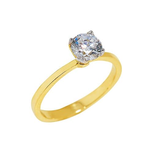 Ladies 10k Yellow Gold 2.2mm Band Four-Prong CZ Solitaire Engagement Ring (Size 5)