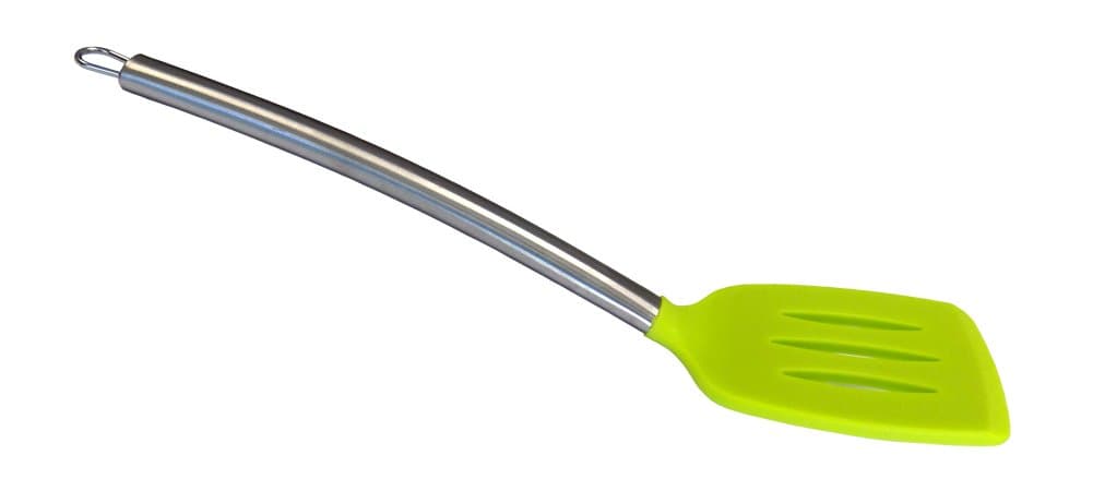 Kitchen Utensils Large Silicone Serving Mixing SLOTTED TURNER SPATULA with Heat Resistant Silicone and Stainless Steel Handle. GREEN